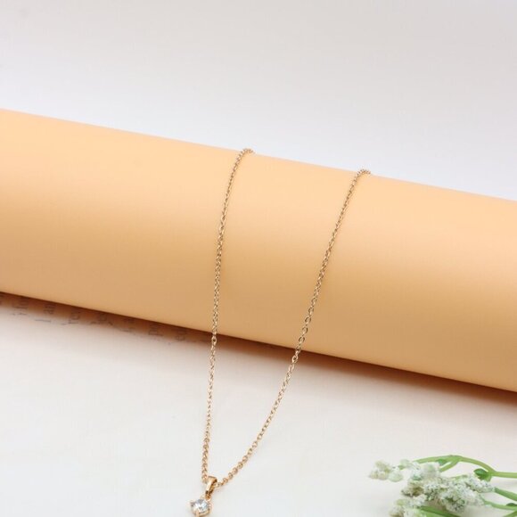 Minimal Yellow Gold Solitaire Necklace Adjustable Chain, XPNL0301 - Picture 7 of 13